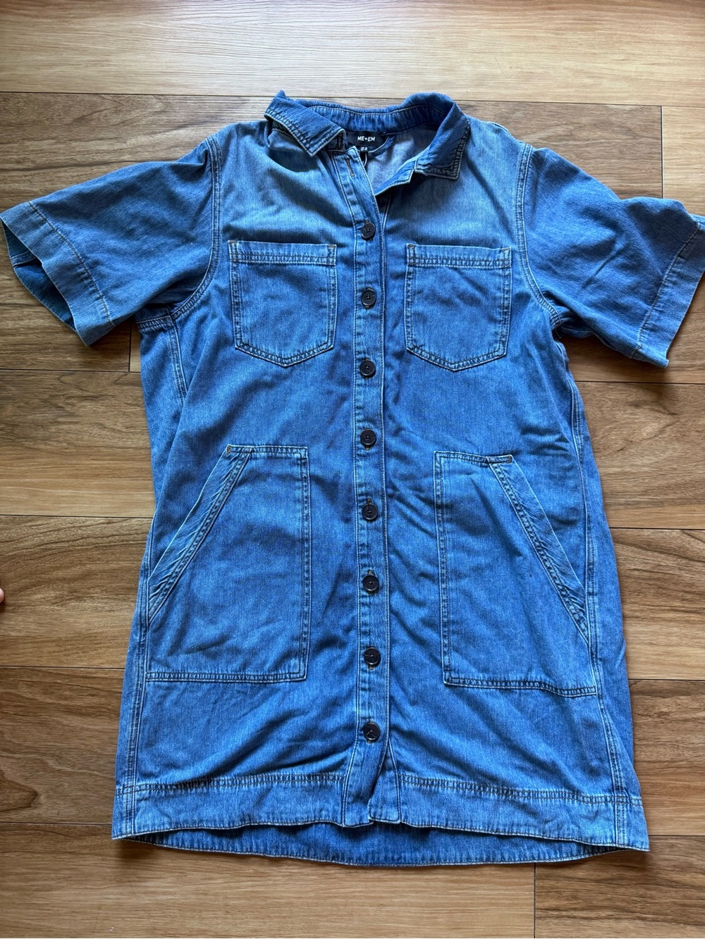 ME+EM Denim Utility Shirt Dress Blue Button Front Pockets US 10 UK 14